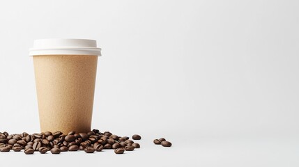 Cup with Spilled Coffee Beans Minimalist Coffee - Themed Scene Material