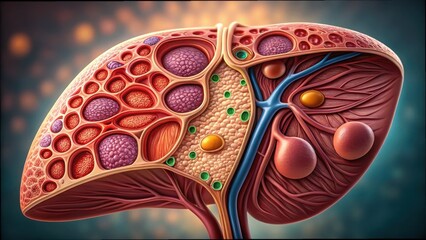 Detailed Illustration of Regenerated Liver Tissue Structure in Close View