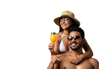 Latin Couple in Summer Resort Vacation with Transparent Background