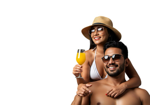 Latin Couple in Summer Resort Vacation with Transparent Background