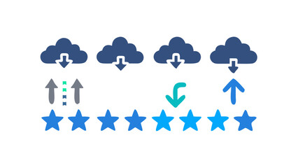 Blue clouds with arrows and stars grey