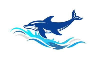 Blue dolphin leaping through stylized waves jumping ocean