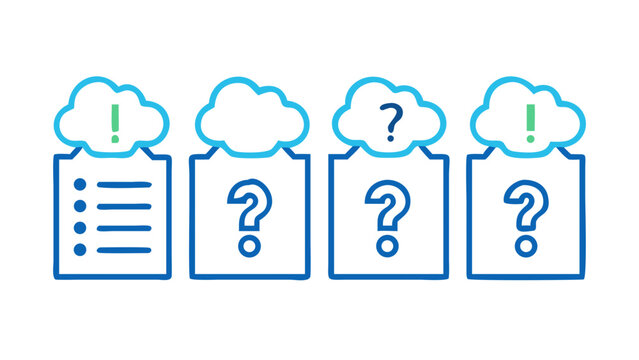 Blue cloud icons with question marks and exclamation points symbol