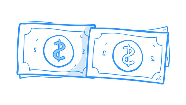 Blue dollar bills with torn middle money currency