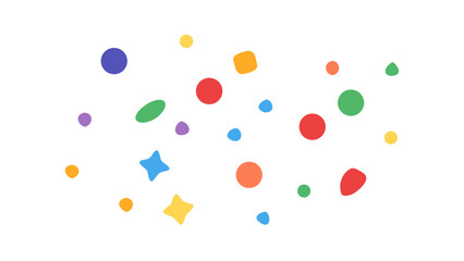 Colorful abstract shapes scattered on a white background geometric