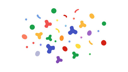 Colorful abstract shapes scattered on a white background organic