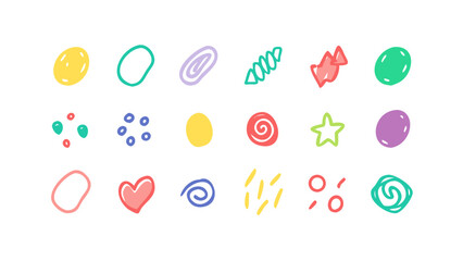 Colorful doodle shapes hearts stars swirls and dots vector