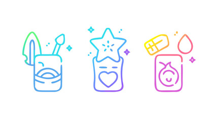 Colorful gradient line art icons makeup brush