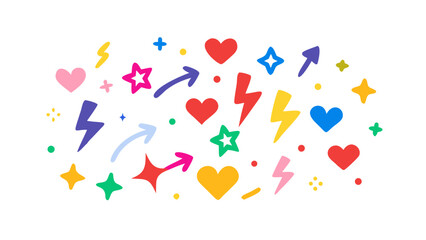 Colorful Hearts Stars Arrows Lightning Bolts vector