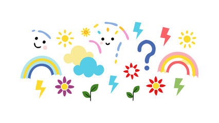 Colorful weather and nature elements rainbow clouds