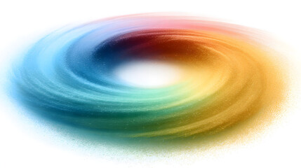 Vibrant rainbow spiral forming concentric circles, dynamic swirling motion with vivid color transitions, isolated on white background.