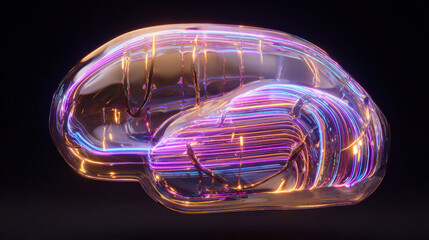 transparent shield enveloping AI brain shaped microchip pulsating neon lines concept of intellectual property protection illustration concept scene visual for commercial design use high detail quality