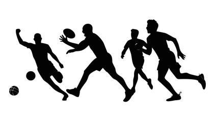 Diverse athletes playing with a ball on white background sports action