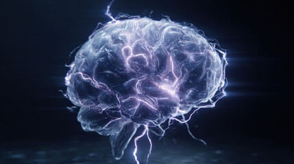 transparent shield enveloping AI brain shaped microchip pulsating neon lines concept of intellectual property protection illustration concept scene visual for commercial design use high detail quality