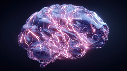 transparent shield enveloping AI brain shaped microchip pulsating neon lines concept of intellectual property protection illustration concept scene visual for commercial design use high detail quality