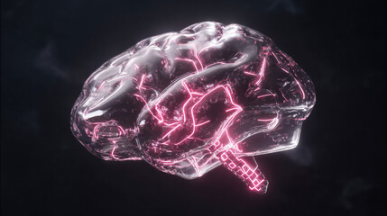 transparent shield enveloping AI brain shaped microchip pulsating neon lines concept of intellectual property protection illustration concept scene visual for commercial design use high detail quality