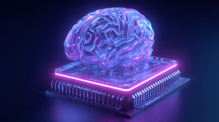 transparent shield enveloping AI brain shaped microchip pulsating neon lines concept of intellectual property protection illustration concept scene visual for commercial design use high detail quality