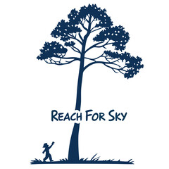 Obraz premium Tall tree reaching for sky with child silhouette