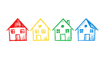 Hand drawn houses in red yellow green blue vector