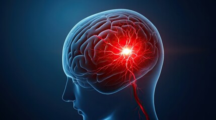 Human brain with glowing red veins