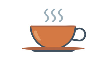 Orange teacup with steam and saucer hot drink beverage