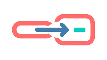 Red loop with blue arrow and teal rectangle graphic symbol
