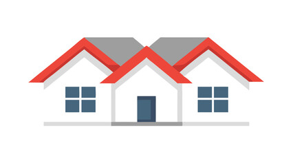 Red roofed house with blue windows home building