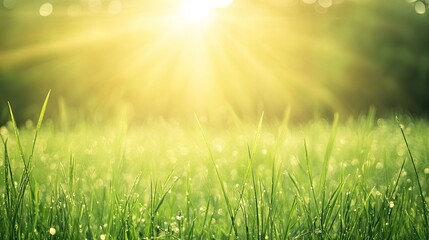 Obraz premium Dewy grass in morning sunlight