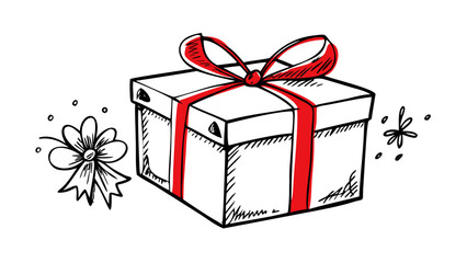 Simple red ribbon gift box doodle present