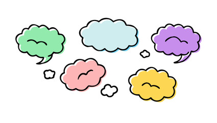 Speech bubbles in pastel colors with black outlines thought bubble green