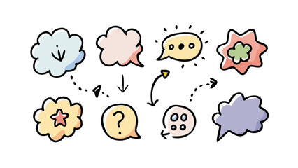 Speech bubbles with doodles and icons thought bubble cartoon