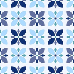 Retro Floral Geometric Pattern in Blue and Green – Seamless Pattern Design 