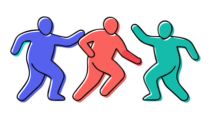 Three colorful figures dancing people silhouettes