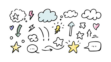 Whimsical doodle elements cloud star