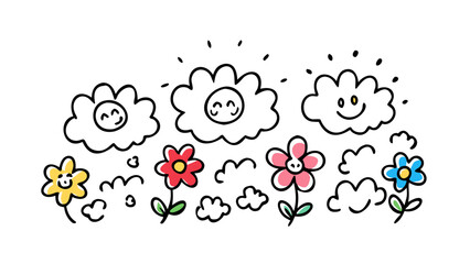 Yellow red pink blue flowers with green leaves vector © zalal