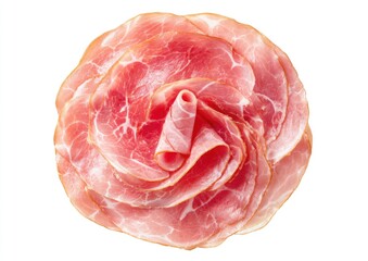 Thinly sliced ham arranged in a circular rose pattern
