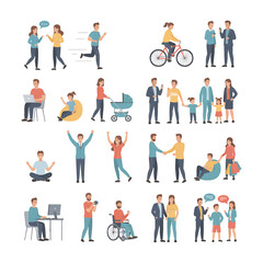 Vector people mega collection - Big bundle set of many various casual people and businesspeople characters working, walking, using devices and leisure activities. Flat design style on white background