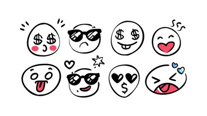 Cartoon Eyes and Hearts doodles pink