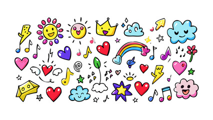 Cheerful doodle icons cartoon colorful