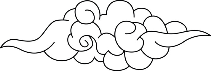 Stylized Asian Cloud Formation Line Art Vector