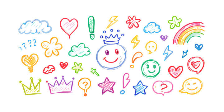 Colorful hand drawn doodles and symbols hearts