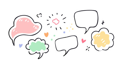 Colorful hand drawn speech bubbles and icons thought bubbles