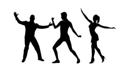 Diverse group dancing joyfully silhouettes people