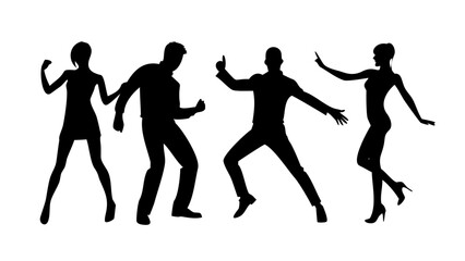 Diverse people dancing energetically silhouettes movement