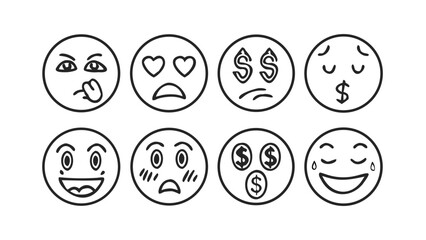 Expressive Emoji Faces with Money and Hearts icons