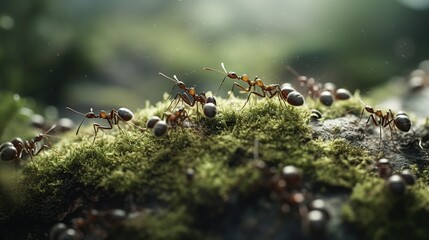 Ants on mossy rock