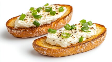 Toasted bread with white cheese and green onion