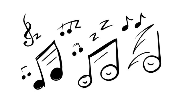 Hand drawn musical notes and symbols clef treble