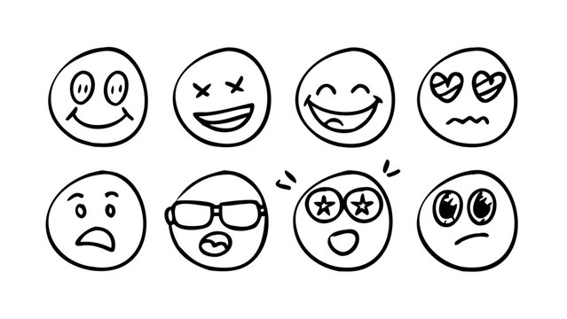 Hand drawn smiley faces happy smiling