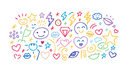 Happy doodles and symbols colorful stars